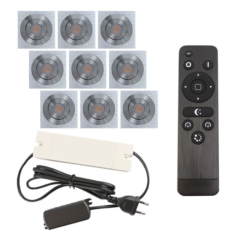 9 adjustable porch spotlights Rona square, IP44, with connection set and remote control, chrome