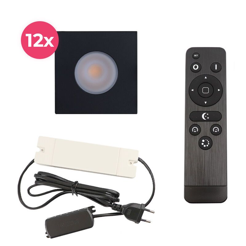 12 square black porch spotlights Dico, IP65, with connection set and remote control 12 square black porch spotlights Dico, IP65, with connection set and remote control