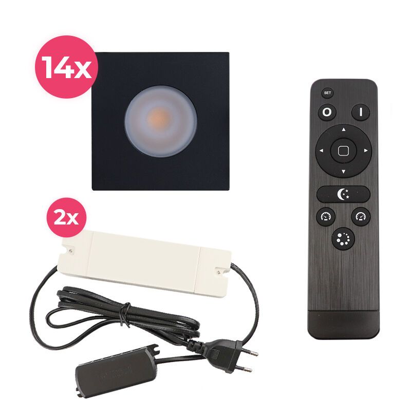 14 square black porch spotlights Dico, IP65, with connection set and remote control 14 square black porch spotlights Dico, IP65, with connection set and remote control