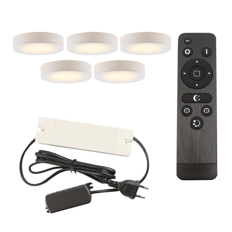 5 round kitchen cabinet lights, white, with connection set and remote control