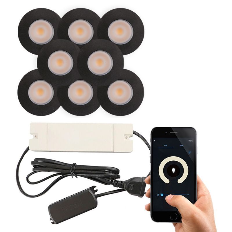 8 black smart porch spotlights Dico, IP65, with connection set 8 black smart porch spotlights Dico, IP65, with connection set