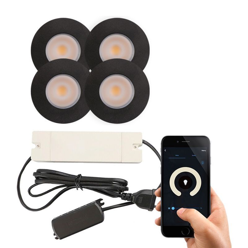 4 black smart porch spotlights Dico, IP65, with connection set 4 black smart porch spotlights Dico, IP65, with connection set