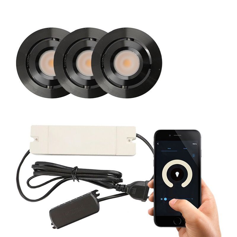 3 adjustable smart porch spotlights Rona, IP44, with connection set, black 3 adjustable smart porch spotlights Rona, IP44, with connection set, black