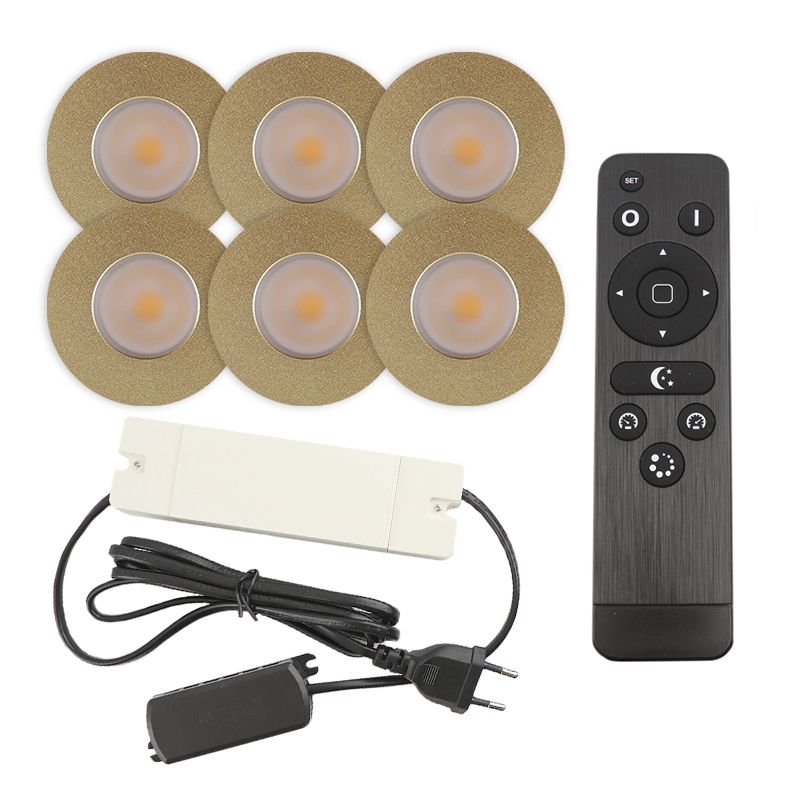 6 brass porch spotlights Dico, IP65, with connection set and remote control 6 brass porch spotlights Dico, IP65, with connection set and remote control