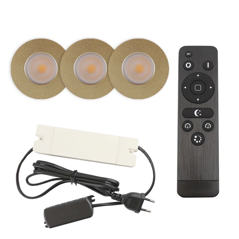 3 brass porch spotlights Dico, IP65, with connection set and remote control