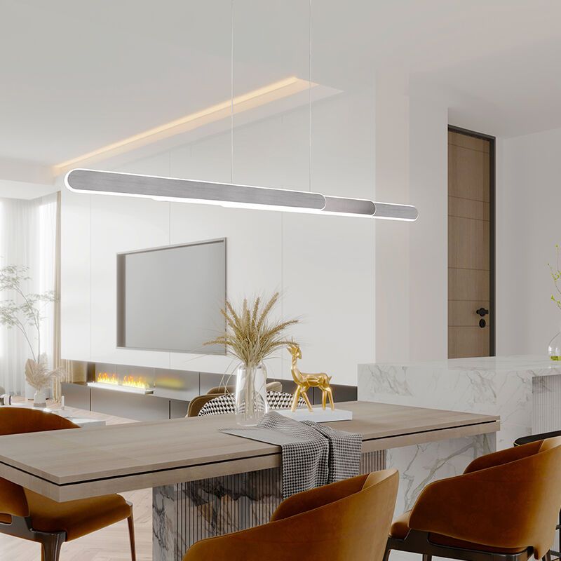 Silver pendant light design, Dwayn, 48W, warm to cold white adjustable LED, with touch dimmer Silver pendant light design, Dwayn, 48W, warm to cold white adjustable LED, with touch dimmer