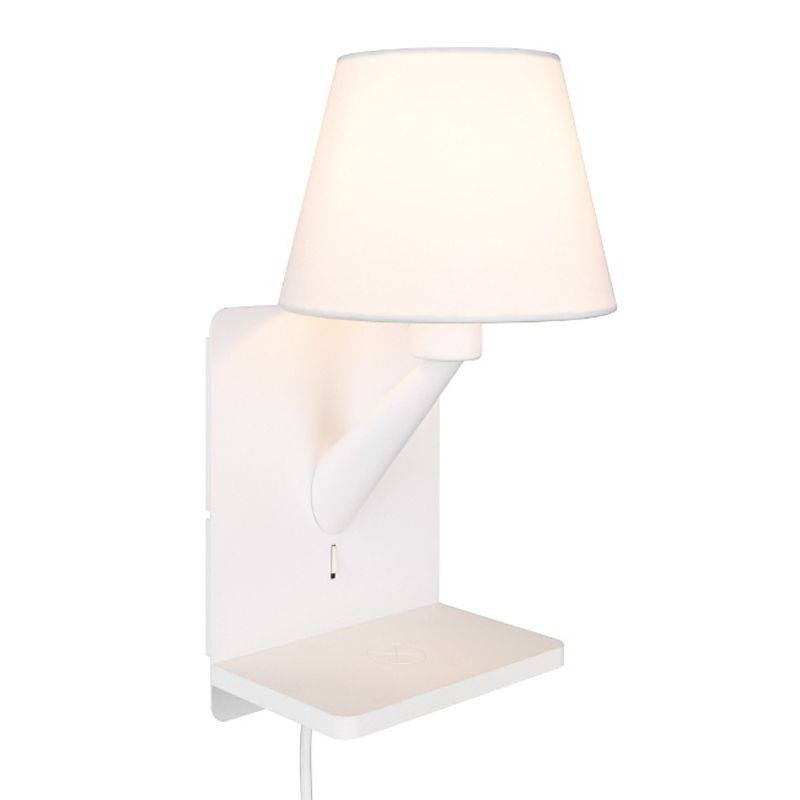 White wall light fabric, Tahir, with switch White wall light fabric, Tahir, with switch