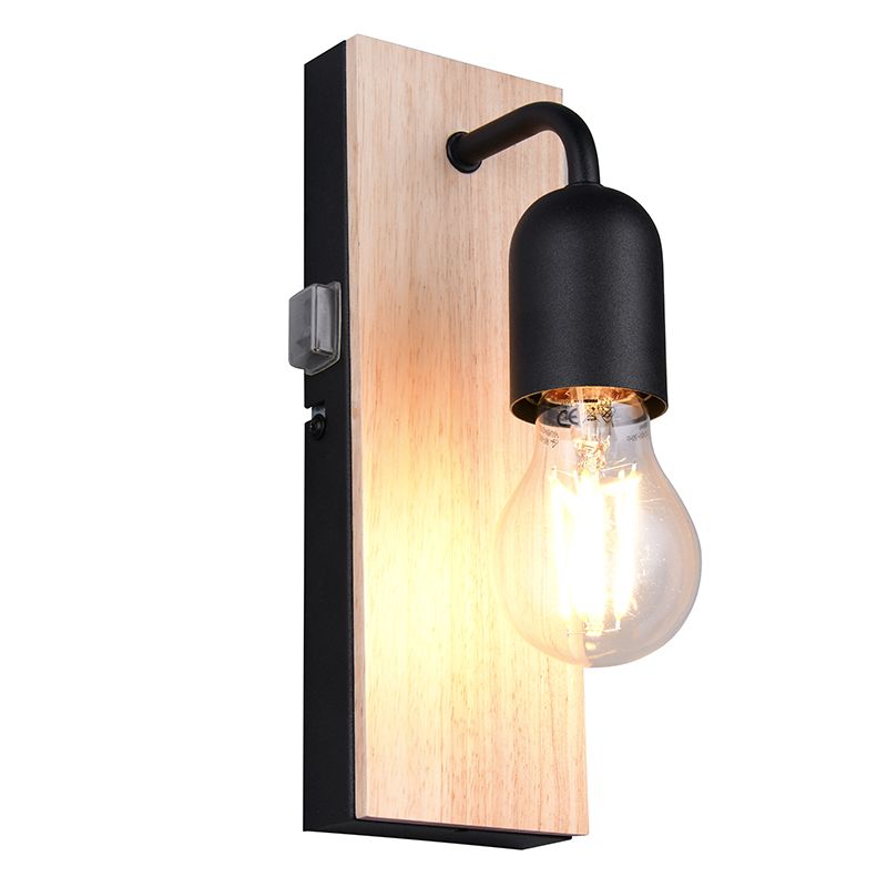 Black bathroom wall light rustic, Ahsen, IP44, with switch