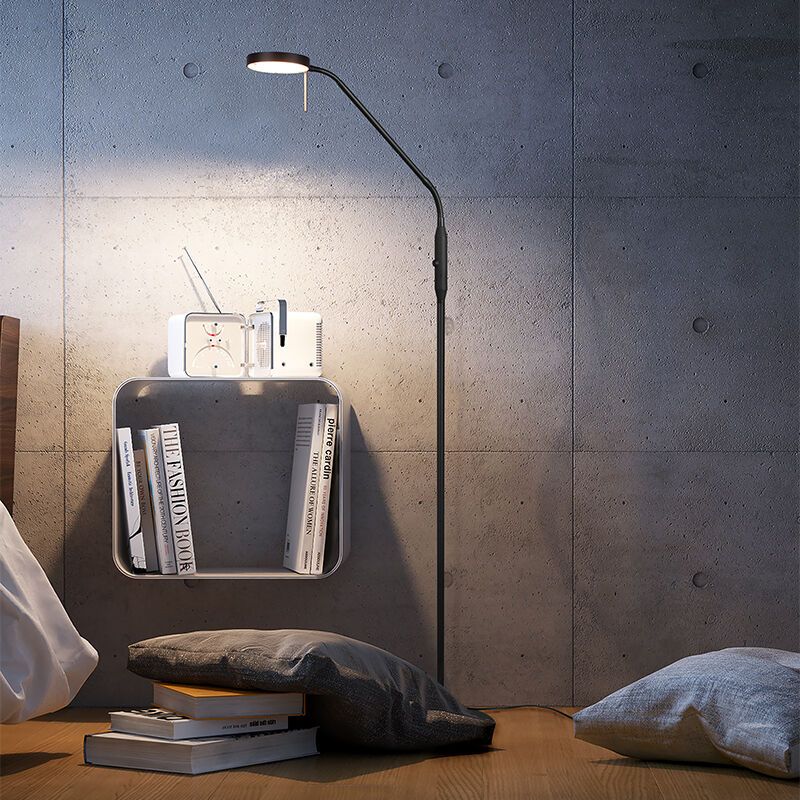 Black reading floor lamp modern, Bilge, 12W, warm to cold white adjustable LED, with touch dimmer