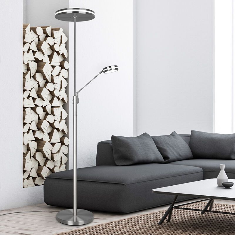 Nickel reading floor lamp modern, Marjon, 35W, warm to cold white adjustable LED, with touch dimmer Nickel reading floor lamp modern, Marjon, 35W, warm to cold white adjustable LED, with touch dimmer