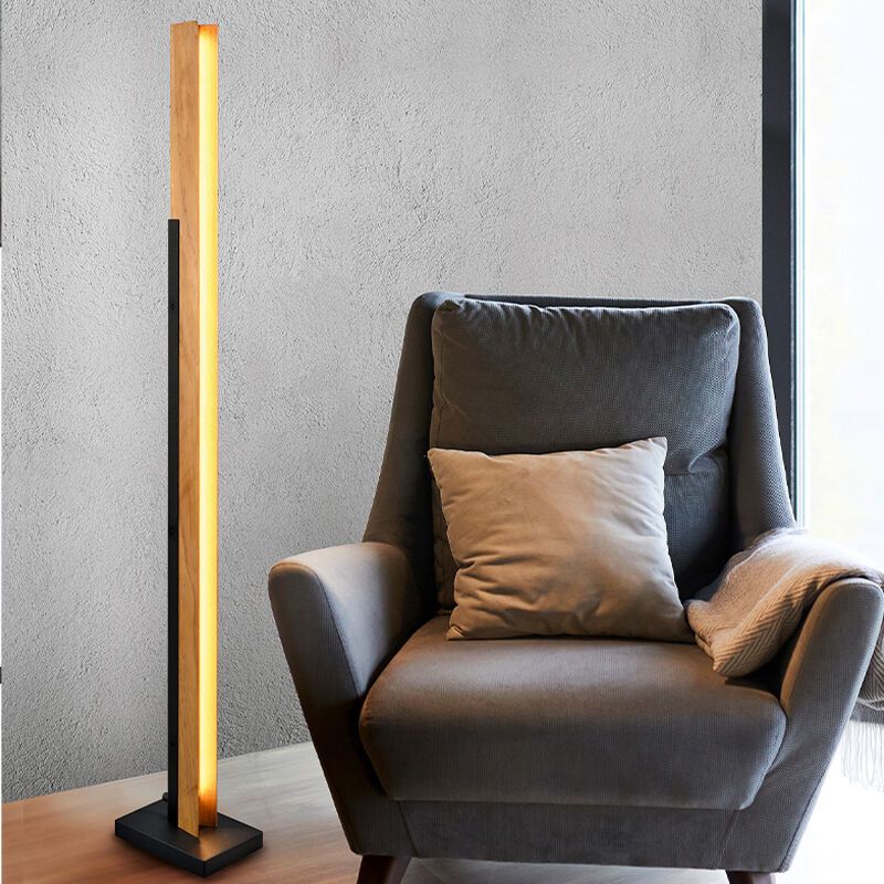 Wood floor lamp brown, Neville, 16W, 3000K LED, 3-step dimmable