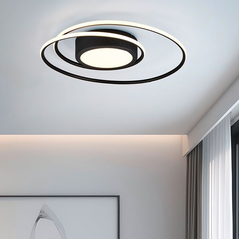 Black flush ceiling light modern, Elysa, 56W, warm to cold white adjustable LED, with remote control