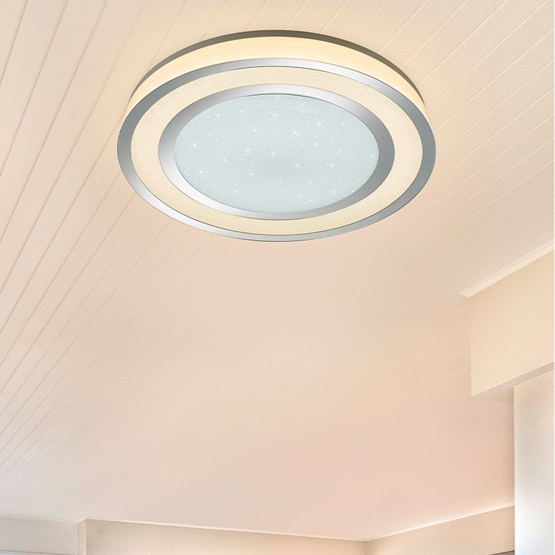 Chrome flush ceiling light modern, Saleem, 45W, warm to cold white adjustable LED, with switch