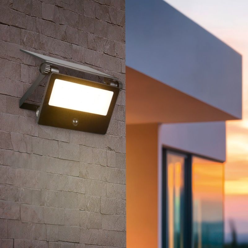 Black solar outdoor wall light modern, Mihriban, 10W, white switch LED, IP54