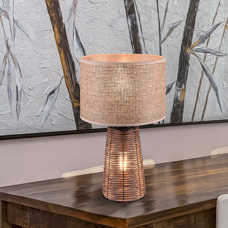 Rattan table lamp brown, Fadila, with switch