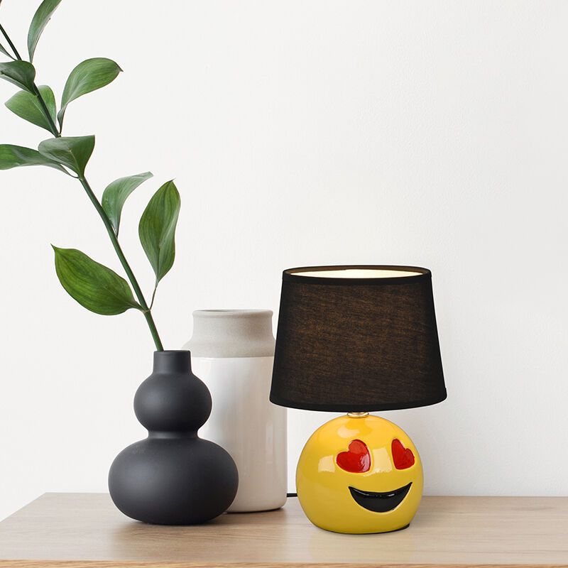 Black children's table lamp modern, Smiley, with switch