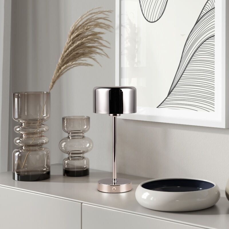 Chrome rechargeable table lamp modern, Dustin, 1W, 3000K LED, with touch dimmer