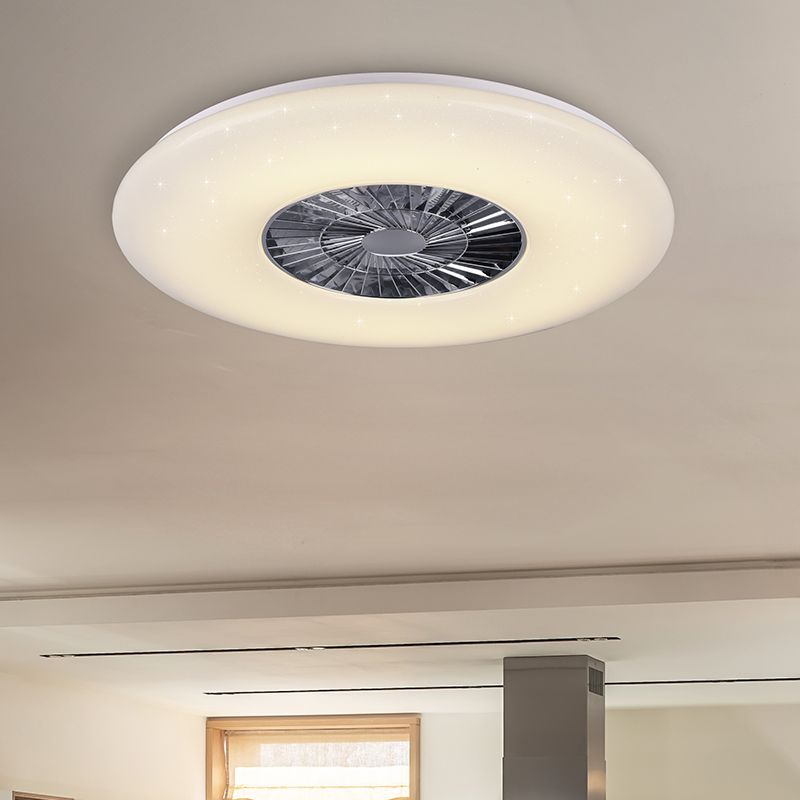 Chrome ceiling fan modern, Damia, 60W, warm to cold white adjustable LED, with remote control