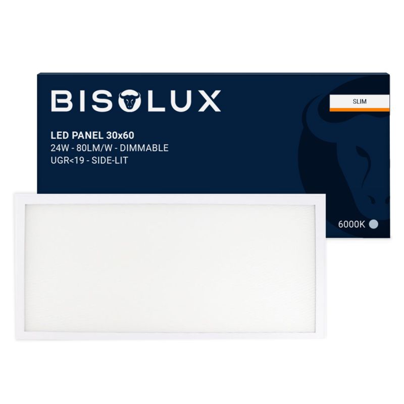 Bisolux 600x300 LED Panel - 24W - 6000K - Dimmable - UGR<19 - Side-Lit Bisolux 600x300 LED Panel - 24W - 6000K - Dimmable - UGR<19 - Side-Lit