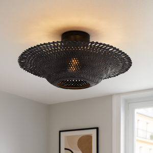 Rattan flush ceiling light black, Cordoba