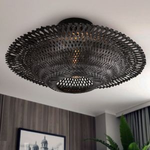 Rattan flush ceiling light black, Cordoba