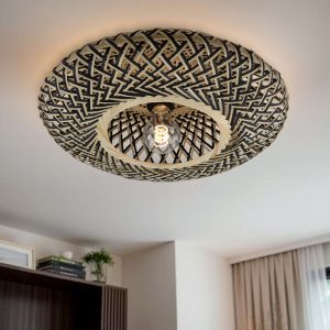Rattan flush ceiling light brown, Heimen