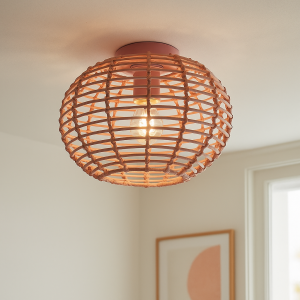 Rattan ceiling light pink, Roza