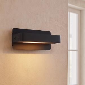 Modern wall light black, Gregor, 10W, 3000K LED, with switch