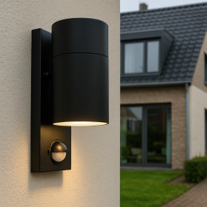 Modern outdoor wall light with motion sensor black, Pedro, IP44
