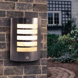 Modern outdoor wall light with motion sensor silver, Manuel, IP44