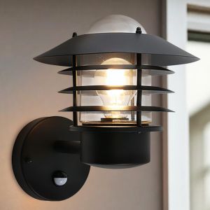 Stainless Steel outdoor wall light with motion sensor black, Felice, IP44