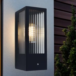 Modern outdoor wall light with dusk to dawn sensor black, Senne, IP44