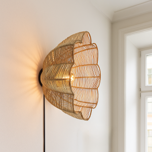 Rattan wall light brown, Heather, with switch