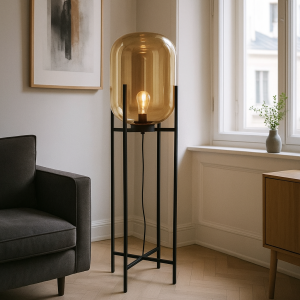 Retro floor lamp amber, Roxy, with switch