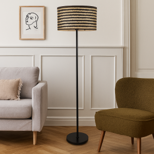 Bamboo floor lamp black, Jildau, with switch