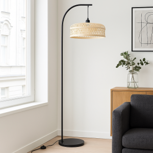 Bamboo floor lamp brown, Jennifer, with switch