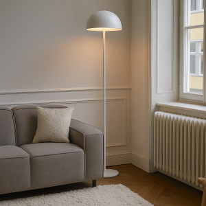 Retro floor lamp white, Douwe, 4W, dim to warm LED, with touch dimmer
