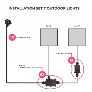Connection set for 7 outdoor lamps