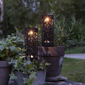 2-pack black solar spike lights Amisha, with twilight sensor