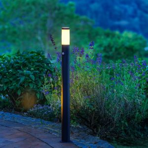 Metal outdoor floor lamp with motion sensor black, Meis, IP44