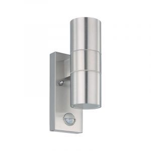 Silver modern outdoor wall light with motion sensor stainless steel, Marlies, IP44