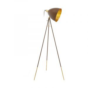 Golden modern tripod floor lamp steel, Maick, with pull switch