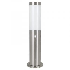 Silver outdoor floor lamp with dusk to dawn sensor plastic, Carlein, IP44