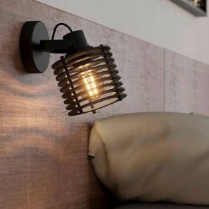 Black industrial wall spotlight wood, Randy