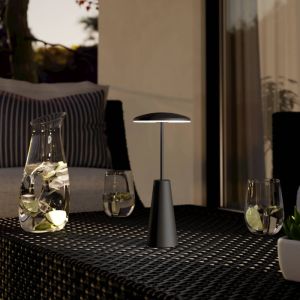 Black modern table lamp steel, Ishika, 2,8W, white switch LED, IP54, with touch dimmer