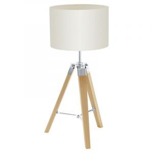 Beige rustic table lamp wood, Joana, with switch