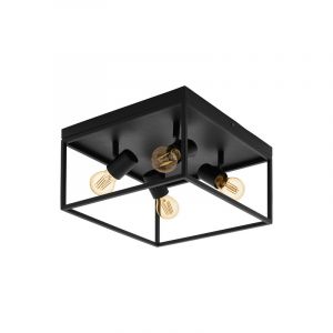 Black industrial flush ceiling light steel, Tyrza