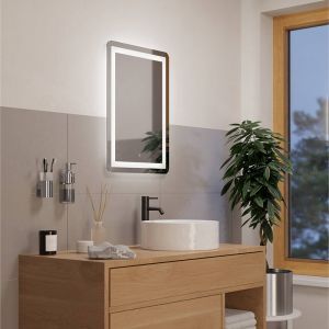 Grey modern mirror with light glass, Bibi, 15,7W, warm to cold white adjustable LED, IP44, with switch