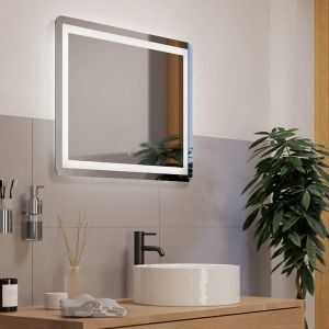 Grey modern mirror with light glass, Bibi, 18,6W, warm to cold white adjustable LED, IP44, with switch