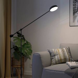 Black modern reading floor lamp aluminium, Thies, 24W, 3000K LED, 3-step dimmable